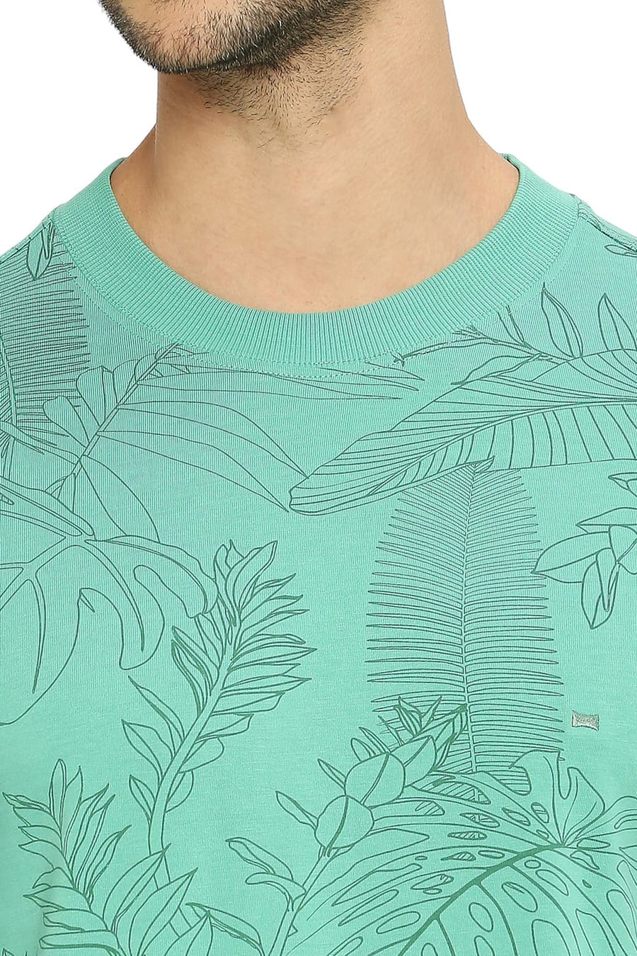 BASICS MUSCLE FIT GREEN SPRUCE COTTON PRINTED CREW T-SHIRTS