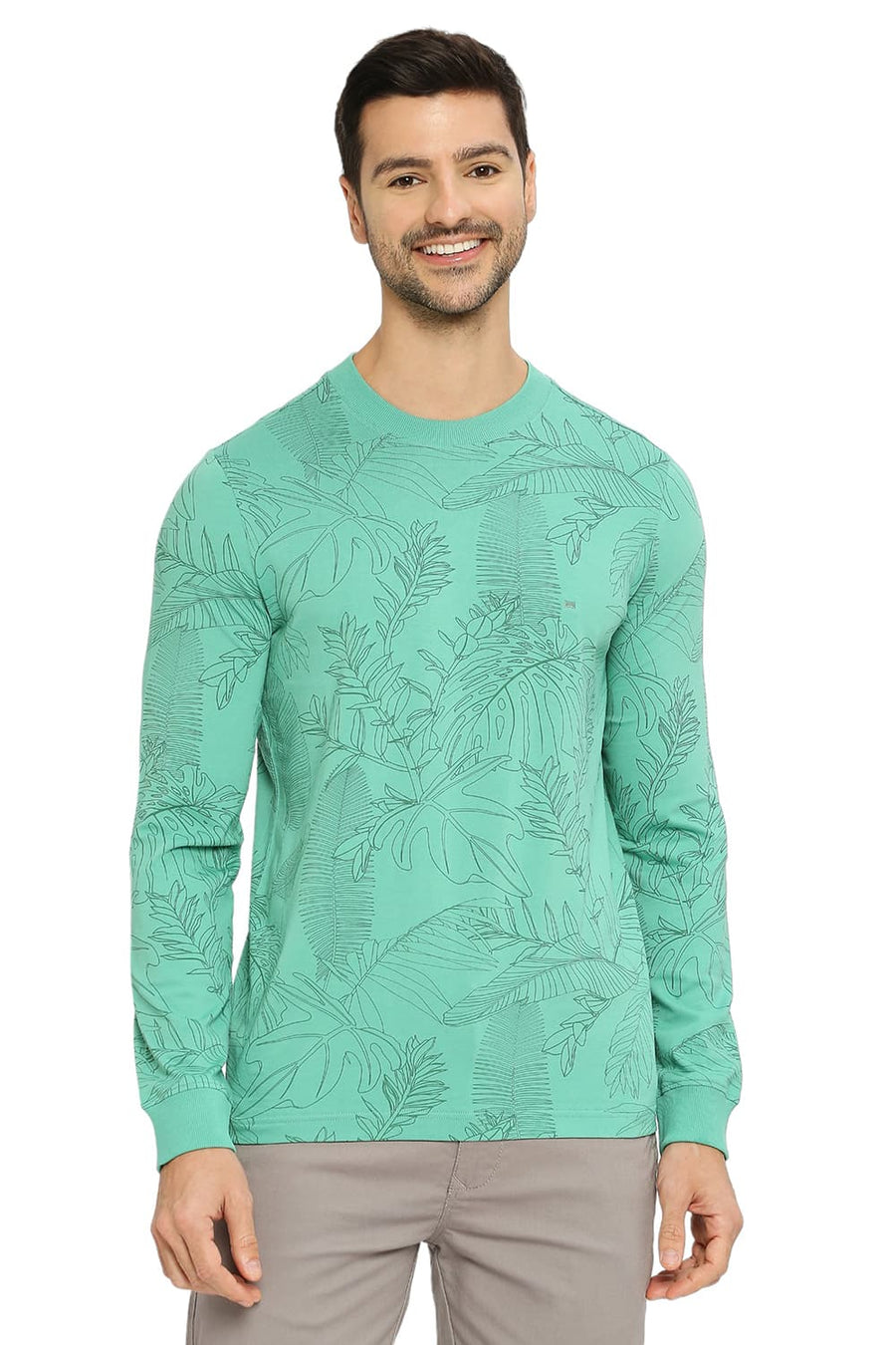 BASICS MUSCLE FIT GREEN SPRUCE COTTON PRINTED CREW T-SHIRTS