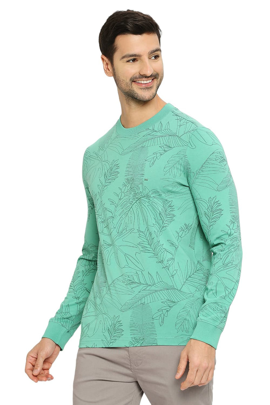 BASICS MUSCLE FIT GREEN SPRUCE COTTON PRINTED CREW T-SHIRTS