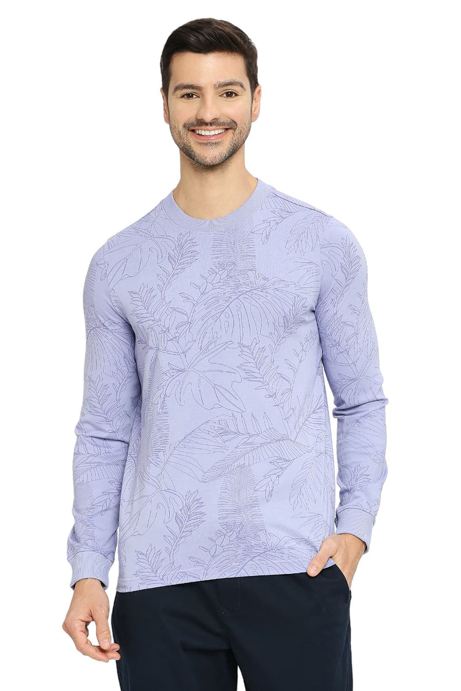 BASICS MUSCLE FIT THISTLE DOWN COTTON PRINTED CREW T-SHIRTS