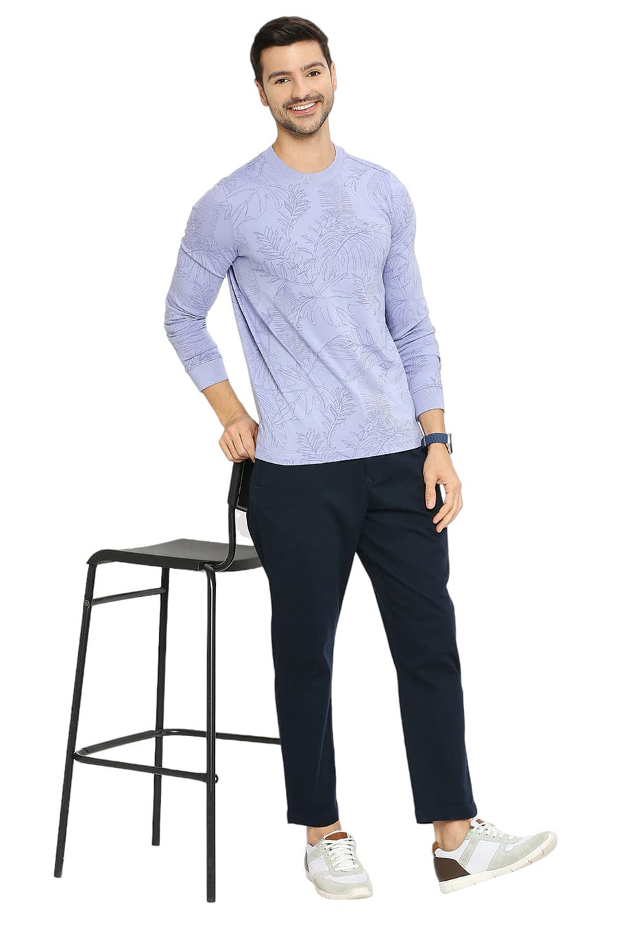 BASICS MUSCLE FIT THISTLE DOWN COTTON PRINTED CREW T-SHIRTS