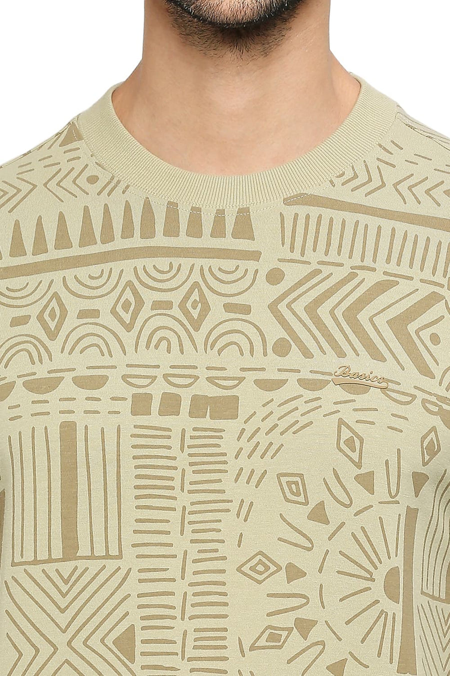 BASICS MUSCLE FIT ELM COTTON PRINTED CREW T-SHIRTS