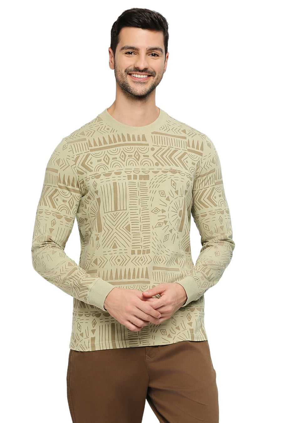 BASICS MUSCLE FIT ELM COTTON PRINTED CREW T-SHIRTS