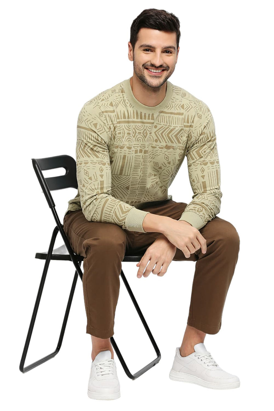 BASICS MUSCLE FIT ELM COTTON PRINTED CREW T-SHIRTS