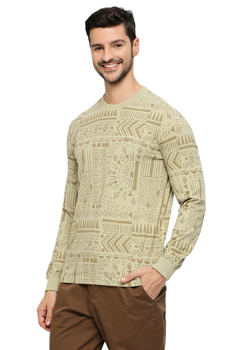 BASICS MUSCLE FIT ELM COTTON PRINTED CREW T-SHIRTS