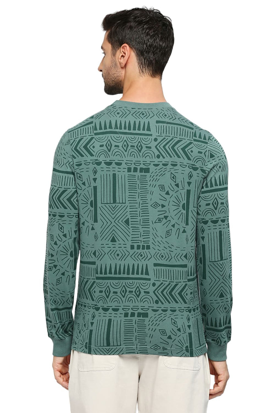 BASICS MUSCLE FIT BLUE SPRUCE COTTON PRINTED CREW T-SHIRTS
