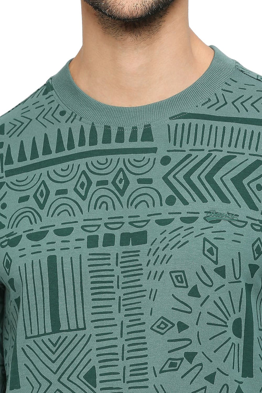 BASICS MUSCLE FIT BLUE SPRUCE COTTON PRINTED CREW T-SHIRTS