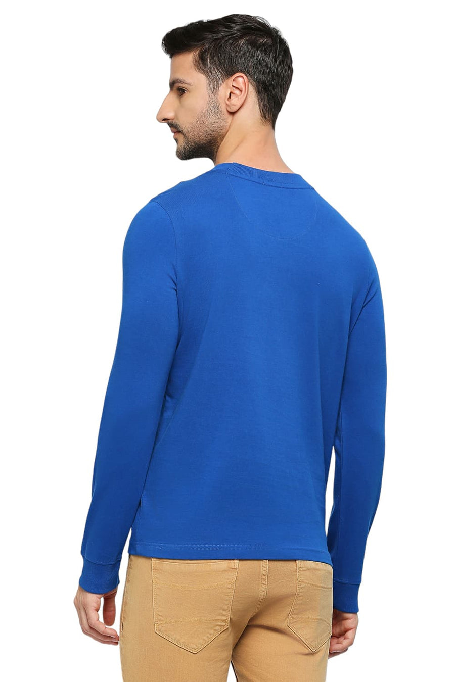 BASICS MUSCLE FIT NAUTICAL BLUE COTTON SOLID CREW T-SHIRTS