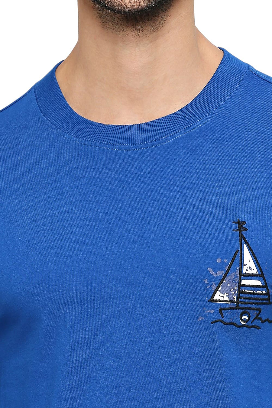 BASICS MUSCLE FIT NAUTICAL BLUE COTTON SOLID CREW T-SHIRTS