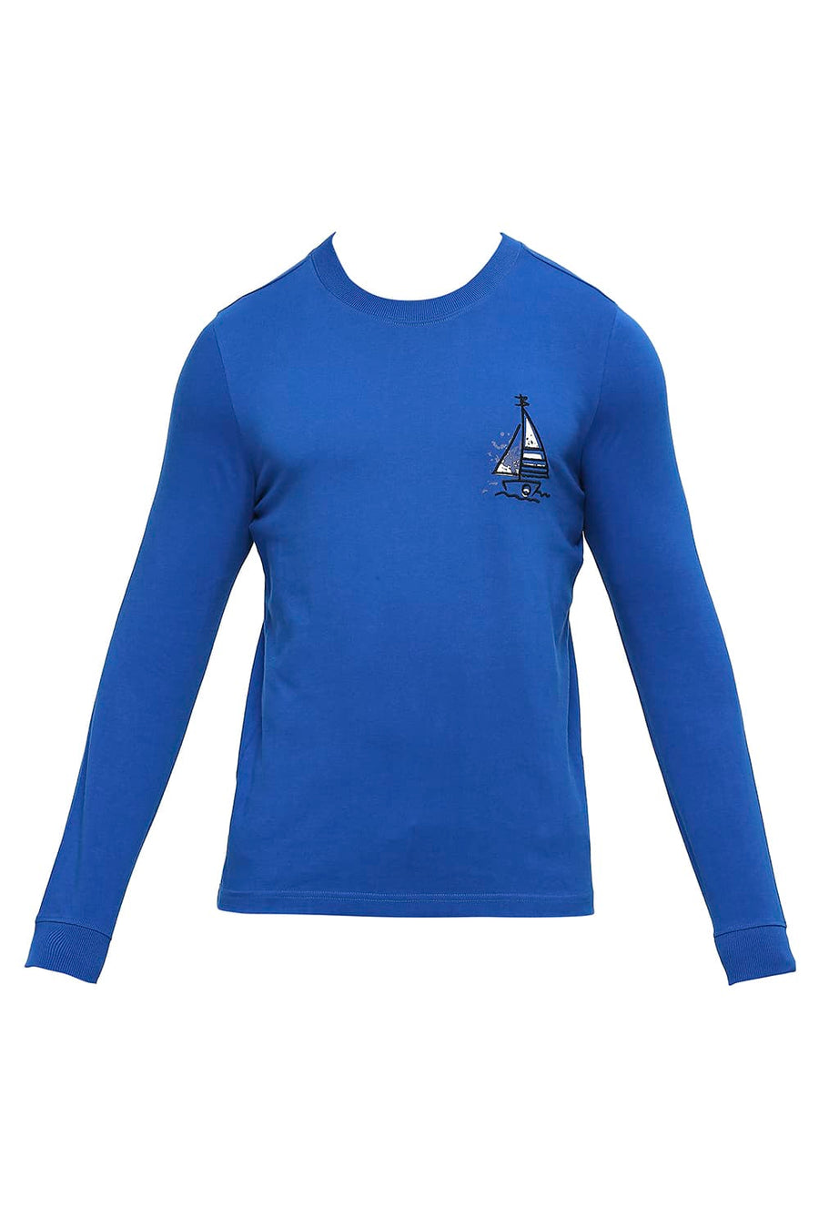BASICS MUSCLE FIT NAUTICAL BLUE COTTON SOLID CREW T-SHIRTS