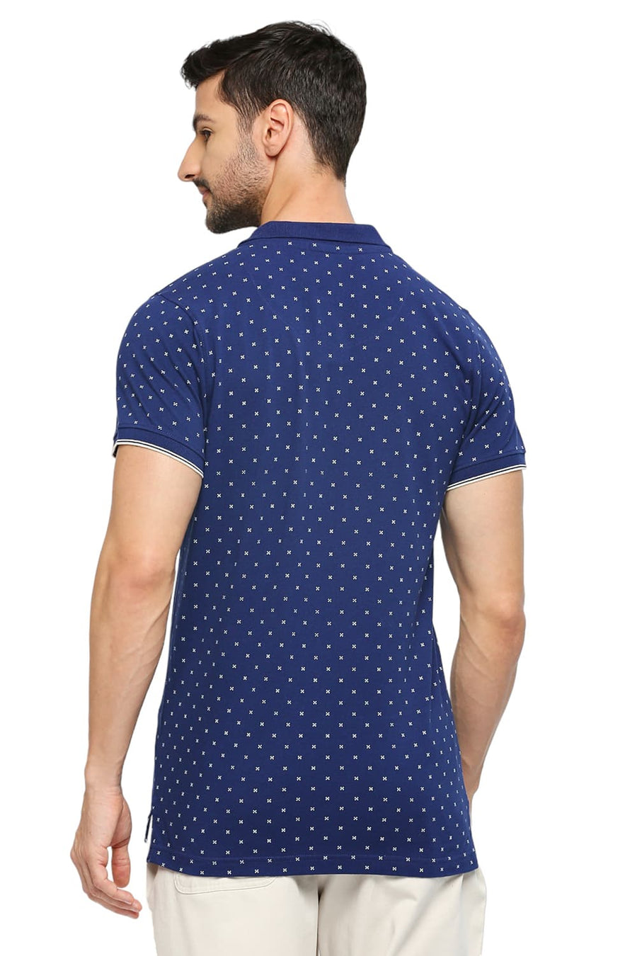 BASICS MUSCLE FIT TWILIGHT BLUE COTTON PRINTED POLO T-SHIRTS