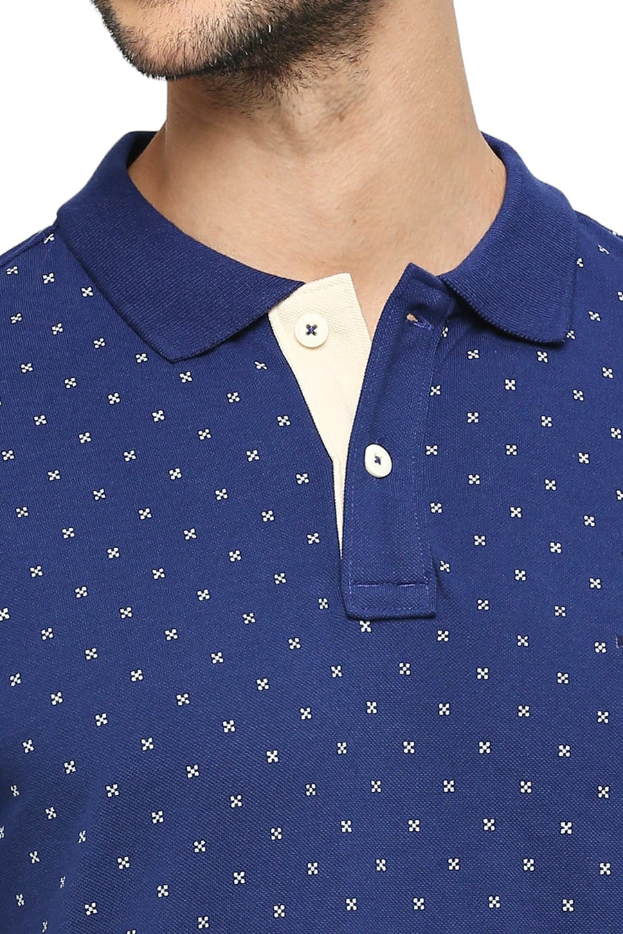 BASICS MUSCLE FIT TWILIGHT BLUE COTTON PRINTED POLO T-SHIRTS