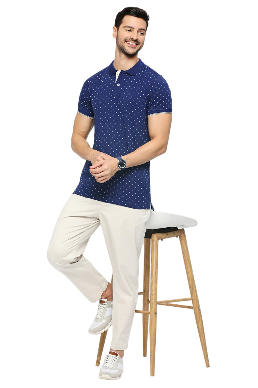 BASICS MUSCLE FIT TWILIGHT BLUE COTTON PRINTED POLO T-SHIRTS