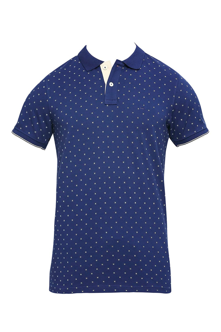 BASICS MUSCLE FIT TWILIGHT BLUE COTTON PRINTED POLO T-SHIRTS