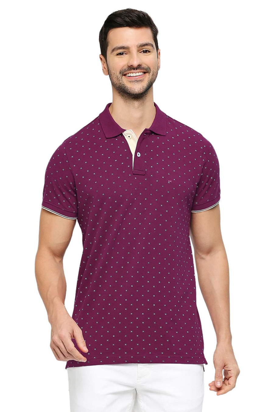 BASICS MUSCLE FIT RASPBERRY RADIANCE COTTON PRINTED POLO T-SHIRTS