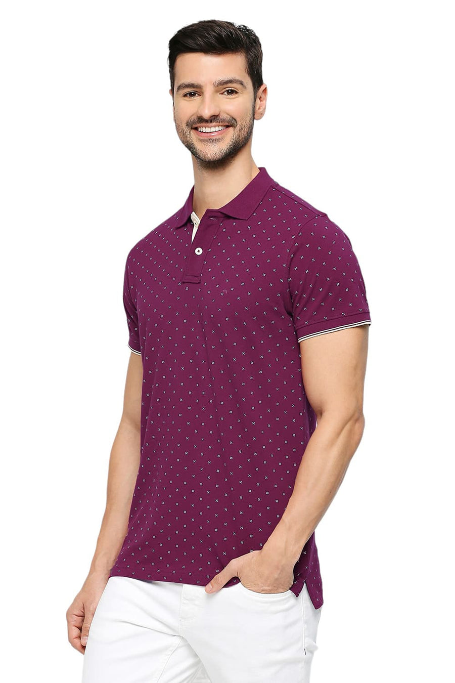 BASICS MUSCLE FIT RASPBERRY RADIANCE COTTON PRINTED POLO T-SHIRTS