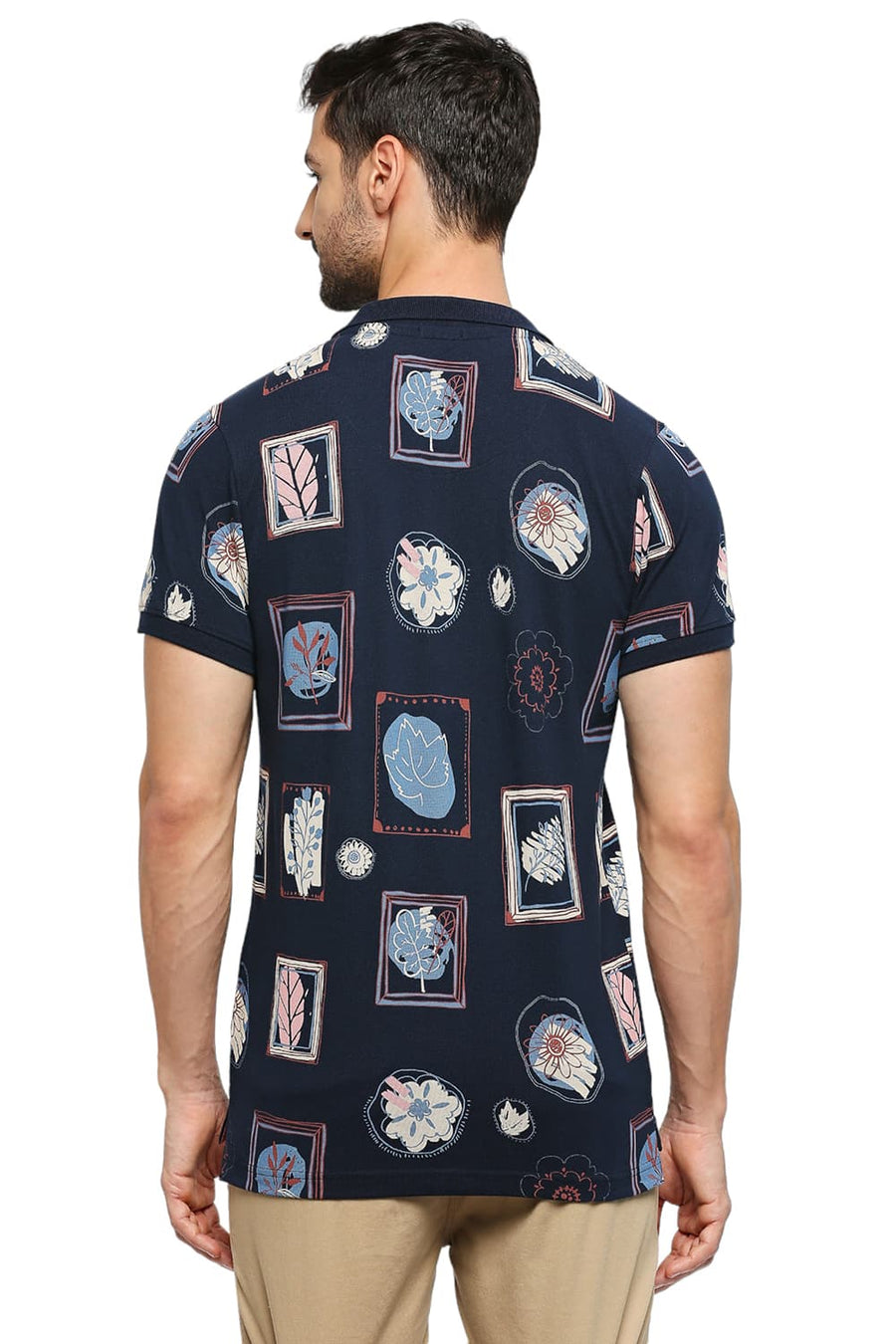 BASICS MUSCLE FIT DRESS BLUES COTTON PRINTED POLO T-SHIRTS