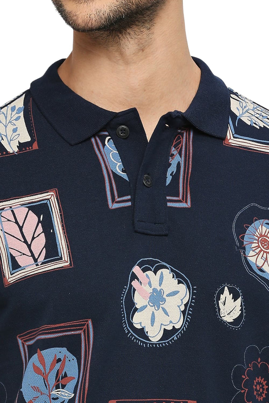 BASICS MUSCLE FIT DRESS BLUES COTTON PRINTED POLO T-SHIRTS