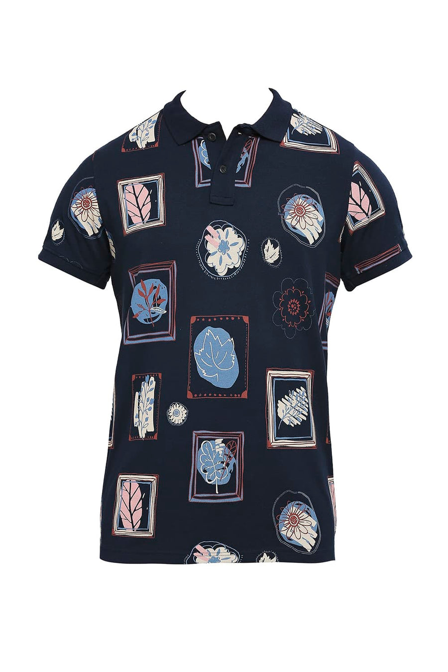 BASICS MUSCLE FIT DRESS BLUES COTTON PRINTED POLO T-SHIRTS