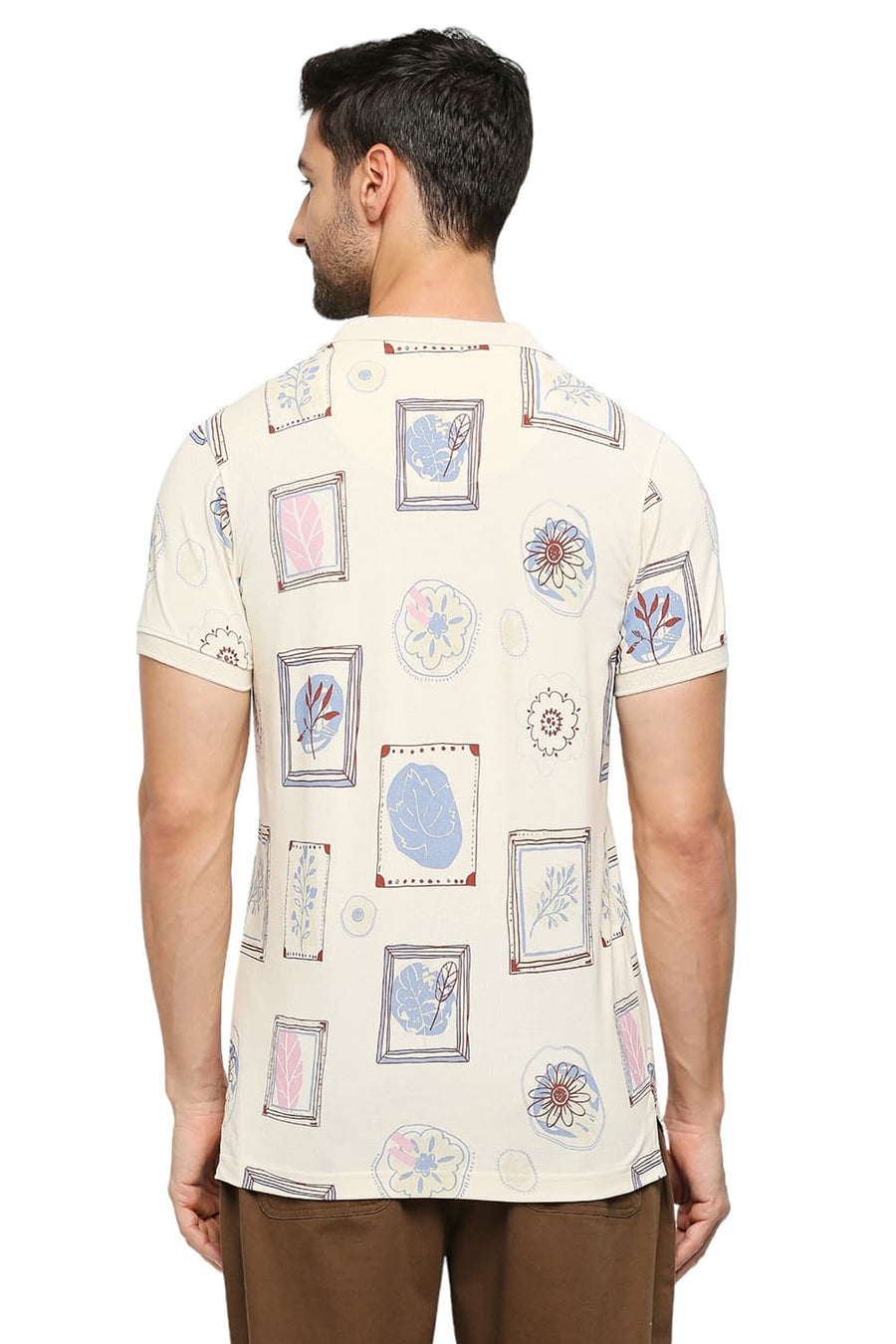BASICS MUSCLE FIT PEARLED IVORY COTTON PRINTED POLO T-SHIRTS