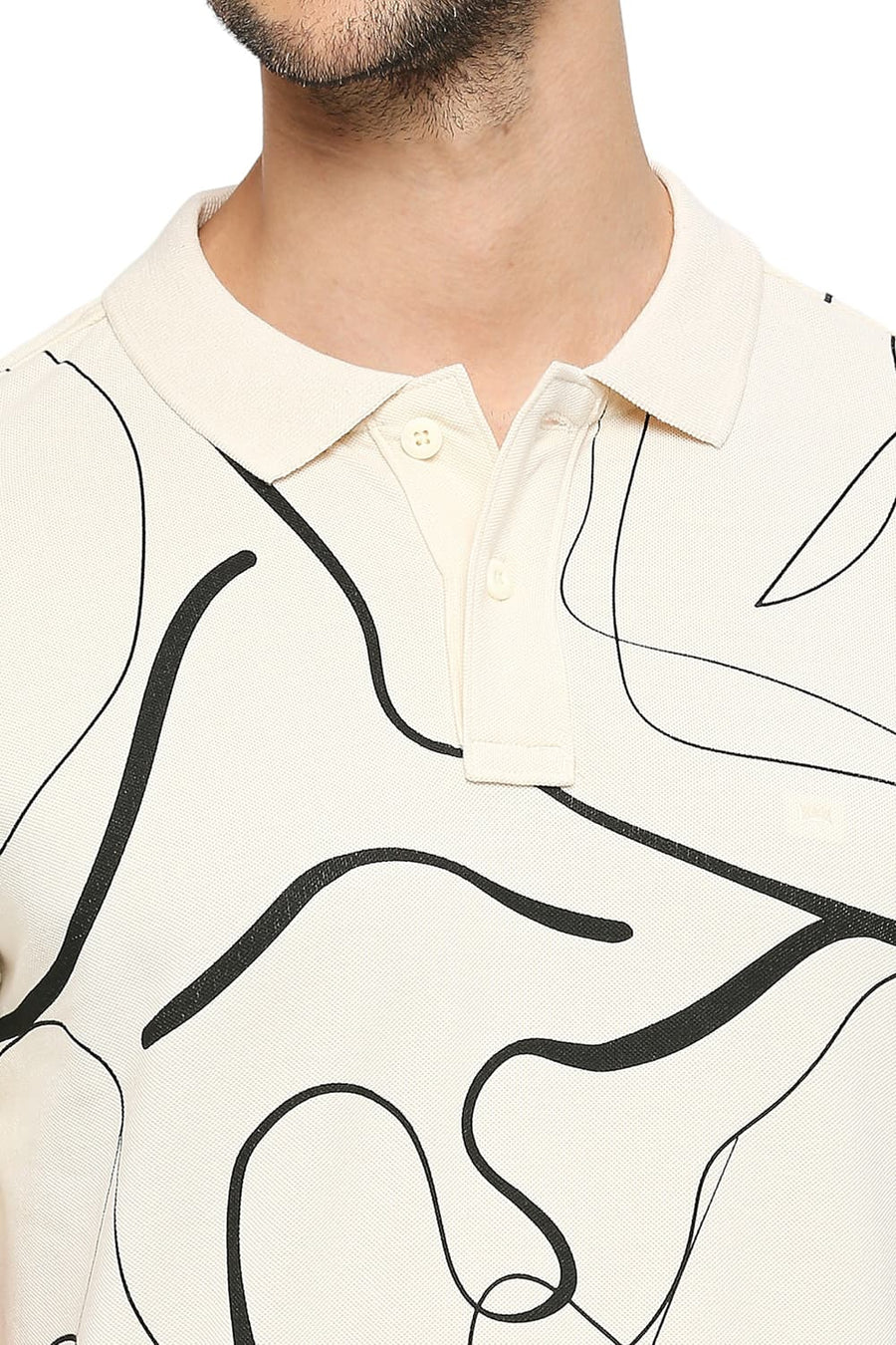 BASICS MUSCLE FIT EGGNOG COTTON PRINTED POLO T-SHIRTS