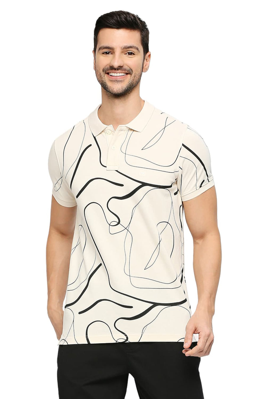 BASICS MUSCLE FIT EGGNOG COTTON PRINTED POLO T-SHIRTS