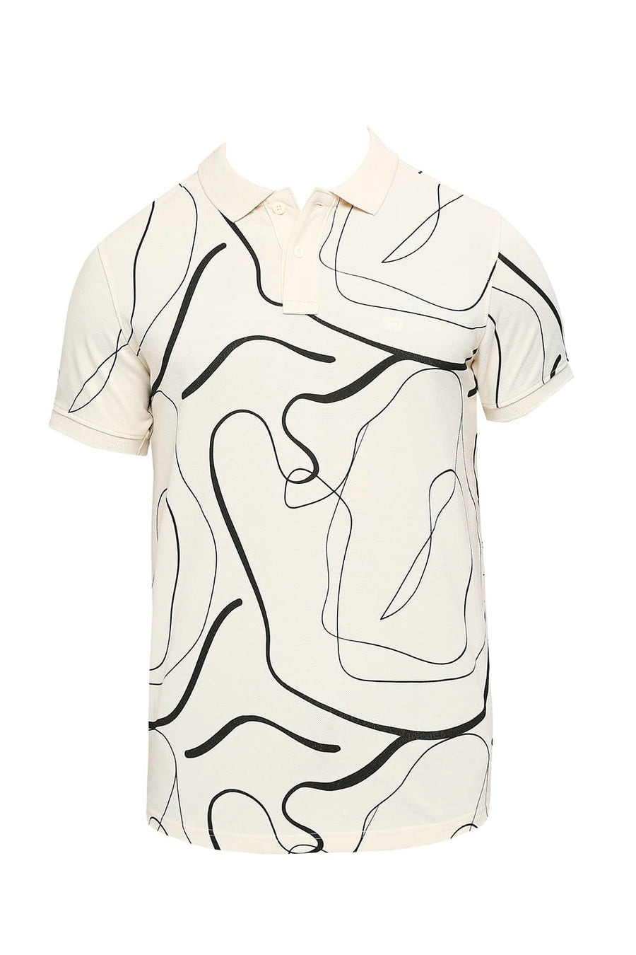 BASICS MUSCLE FIT EGGNOG COTTON PRINTED POLO T-SHIRTS