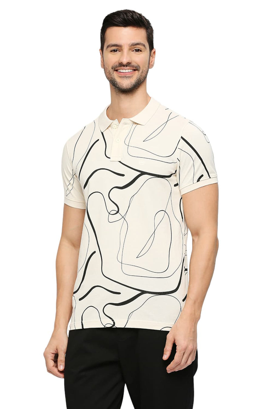 BASICS MUSCLE FIT EGGNOG COTTON PRINTED POLO T-SHIRTS