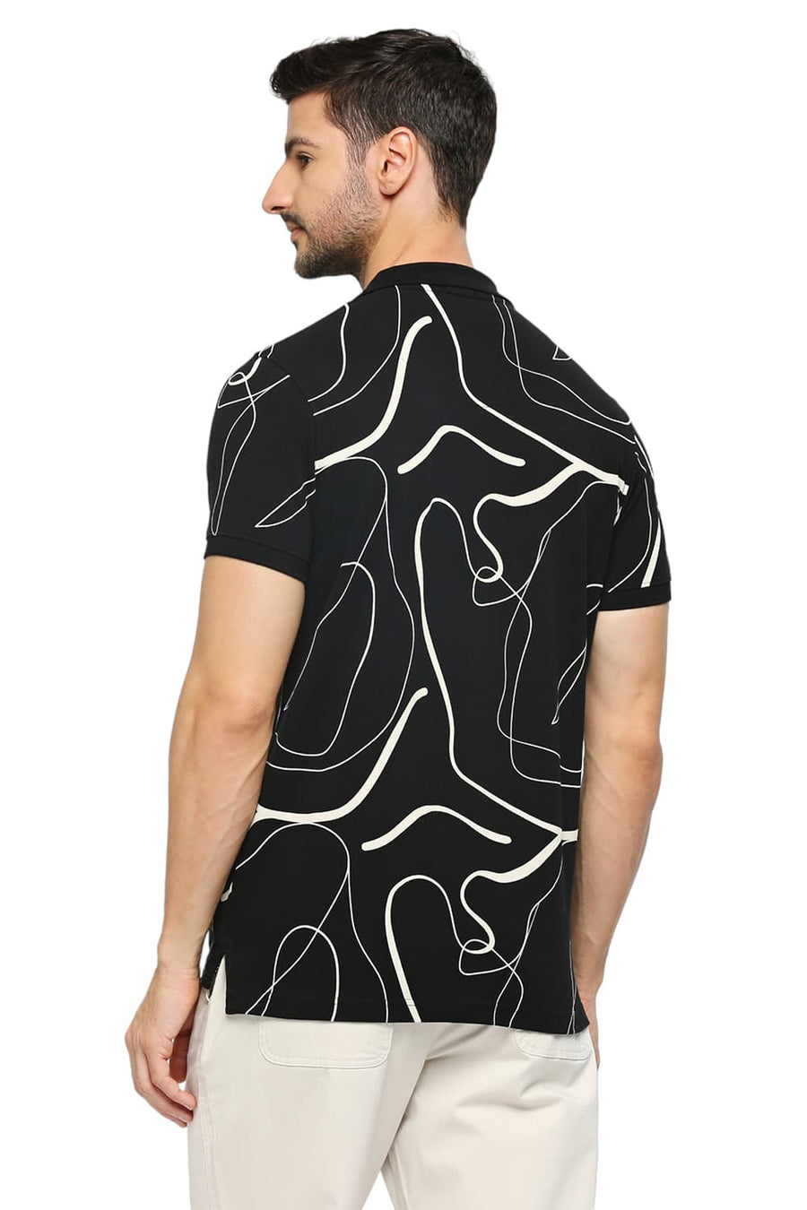 BASICS MUSCLE FIT BLACK BEAUTY COTTON PRINTED POLO T-SHIRTS