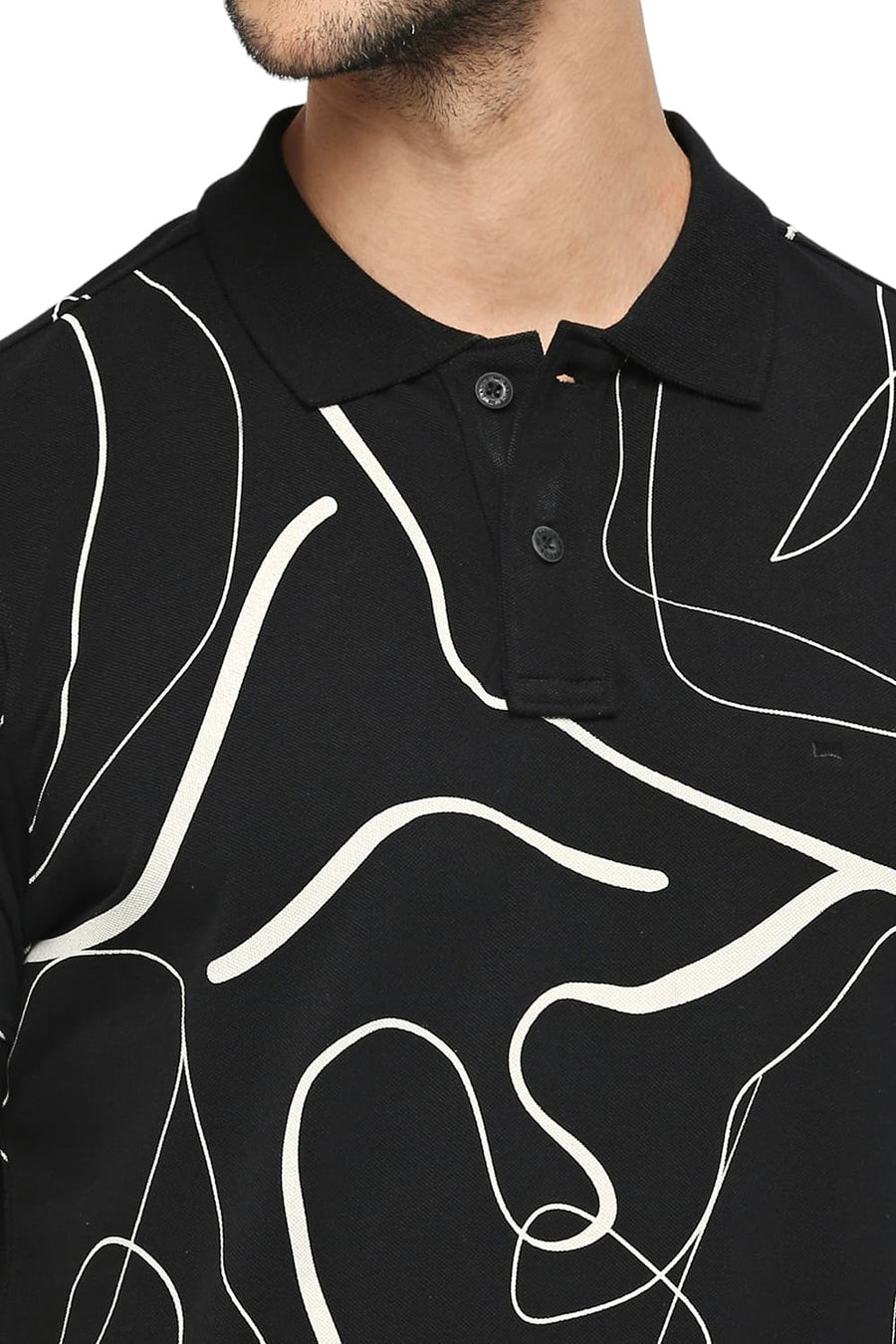 BASICS MUSCLE FIT BLACK BEAUTY COTTON PRINTED POLO T-SHIRTS