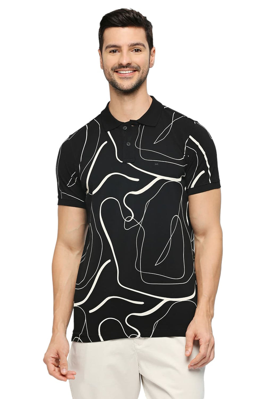BASICS MUSCLE FIT BLACK BEAUTY COTTON PRINTED POLO T-SHIRTS