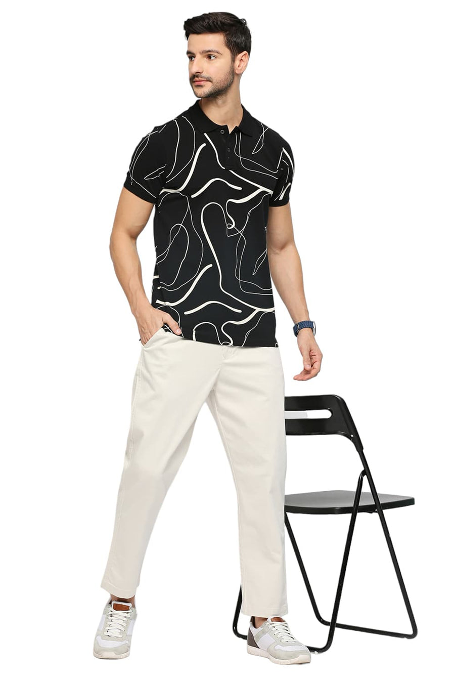 BASICS MUSCLE FIT BLACK BEAUTY COTTON PRINTED POLO T-SHIRTS