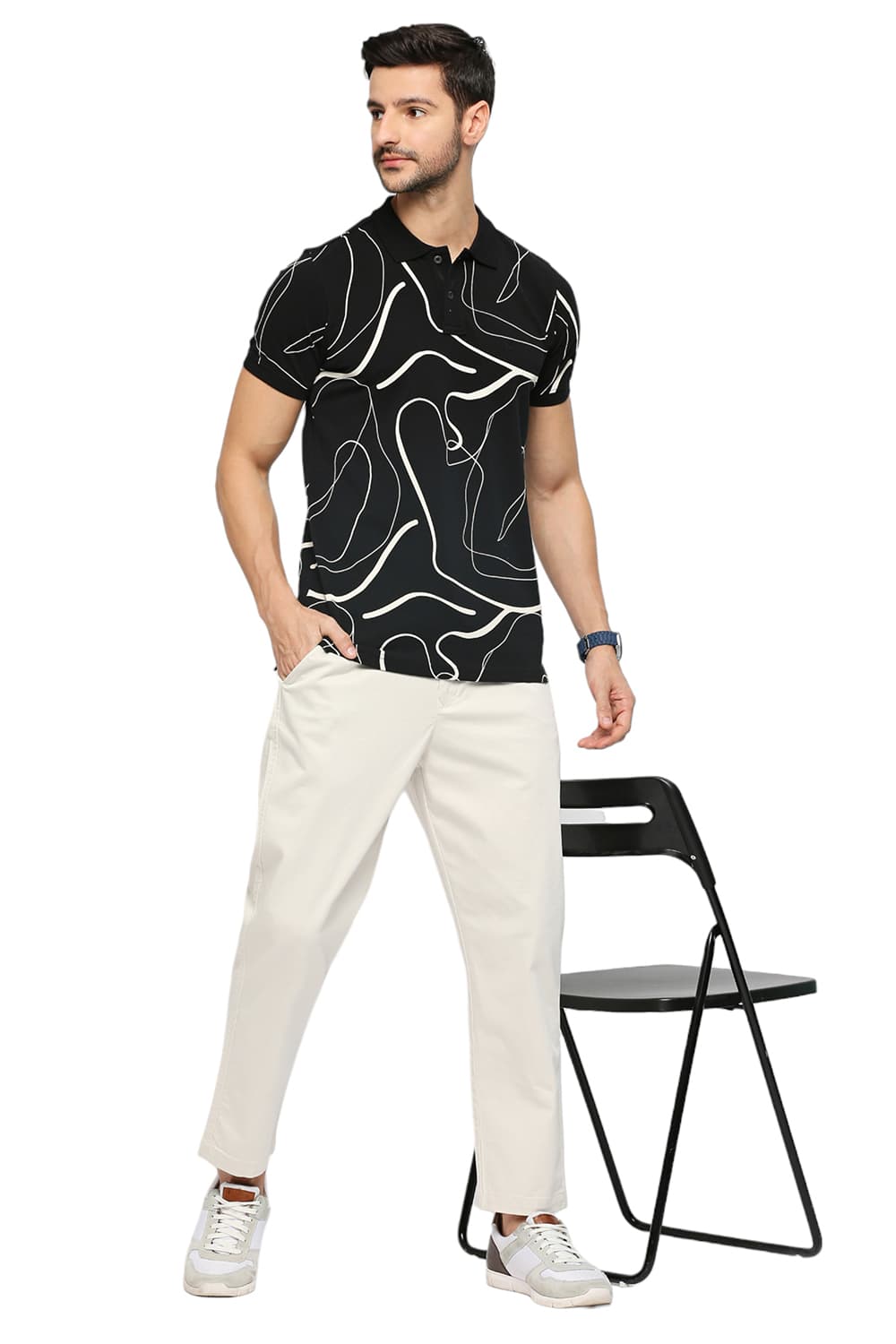 BASICS MUSCLE FIT COTTON PRINTED POLO T-SHIRTS