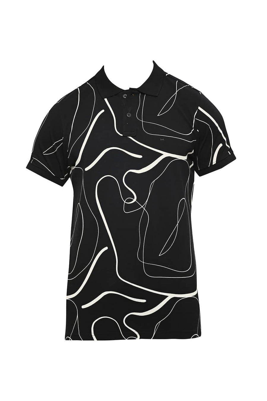 BASICS MUSCLE FIT BLACK BEAUTY COTTON PRINTED POLO T-SHIRTS