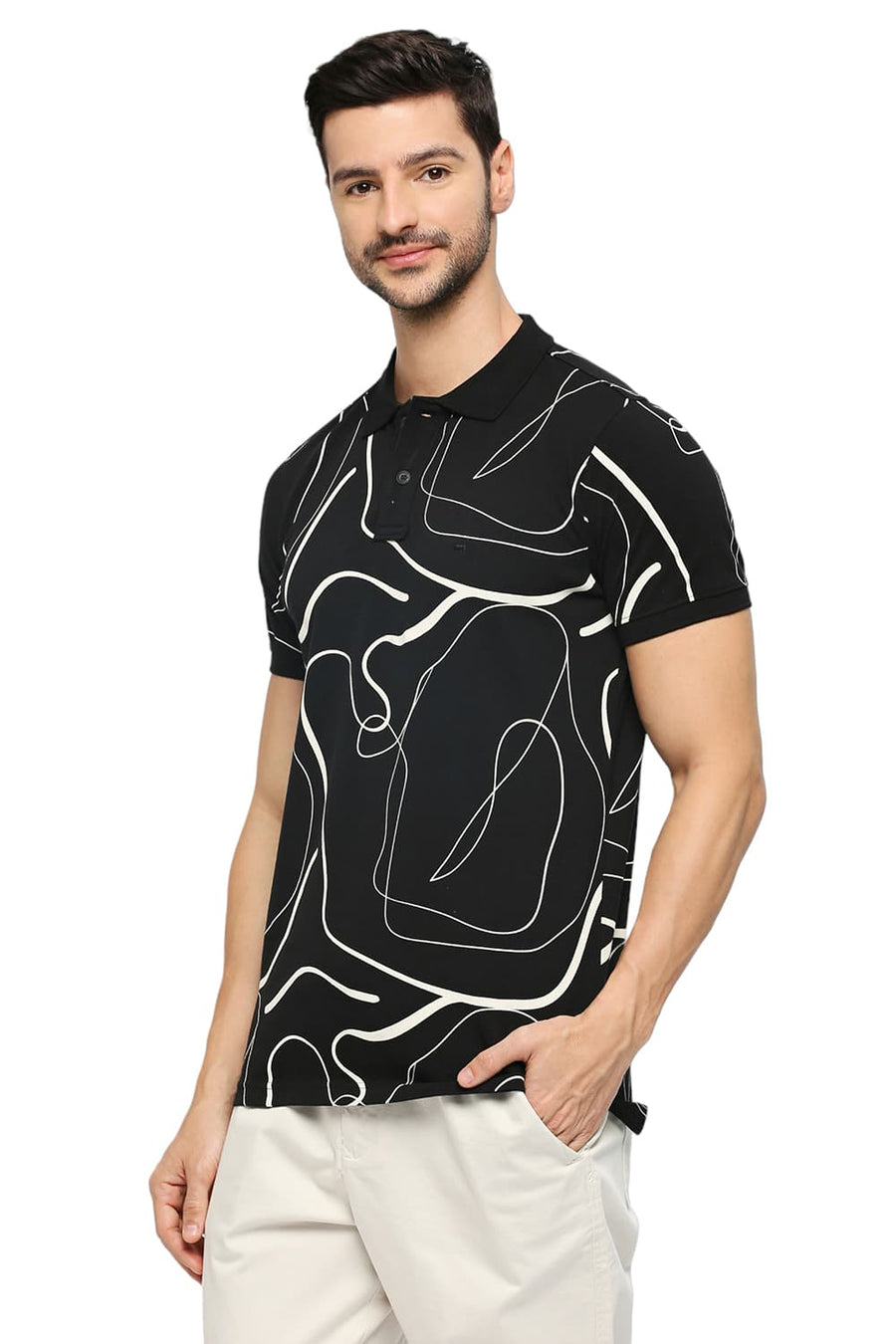 BASICS MUSCLE FIT BLACK BEAUTY COTTON PRINTED POLO T-SHIRTS
