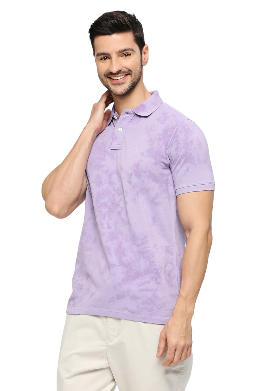 BASICS MUSCLE FIT LAVENDER COTTON TIE DYE POLO T-SHIRTS
