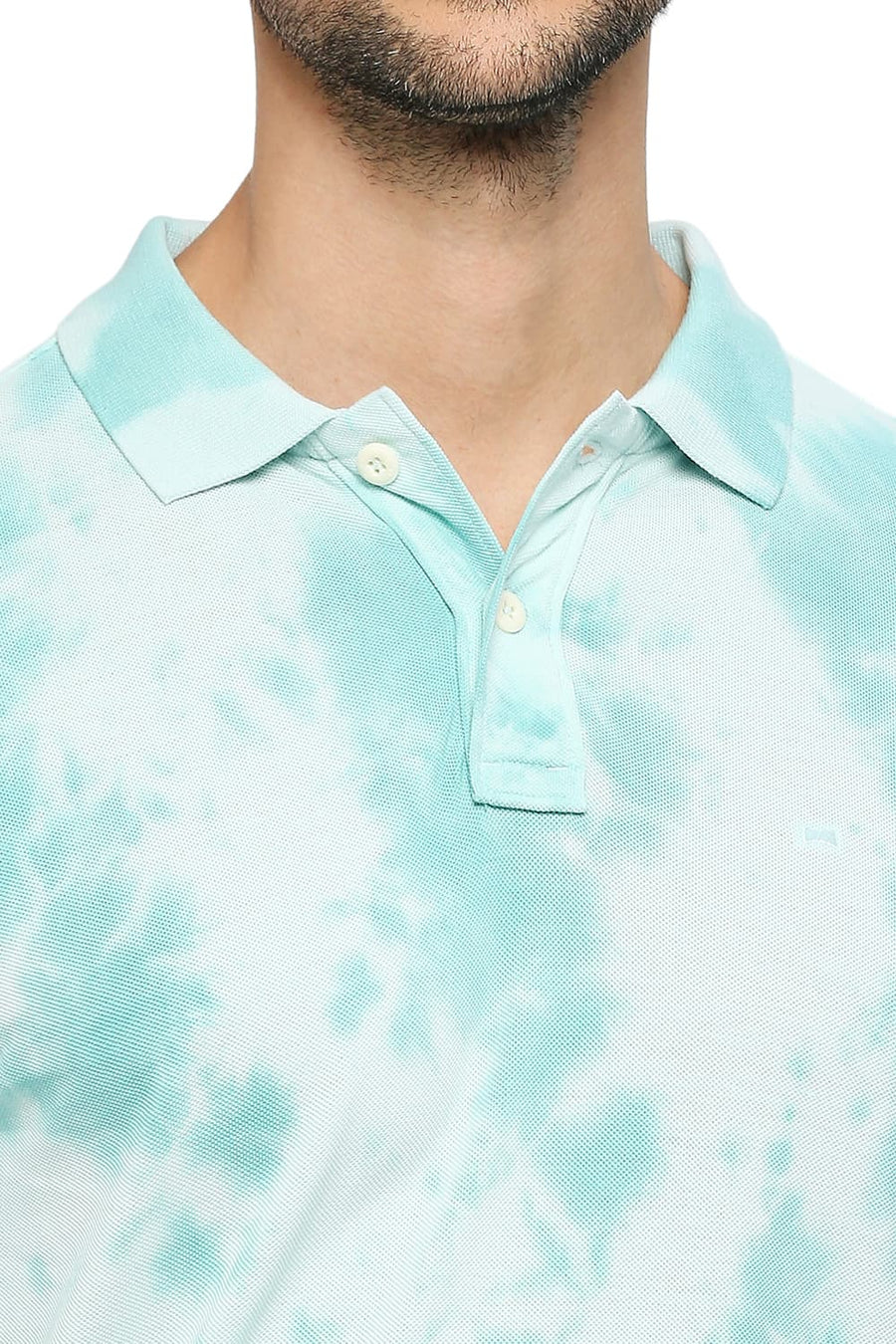 BASICS MUSCLE FIT BLUE GLASS COTTON TIE DYE POLO T-SHIRTS