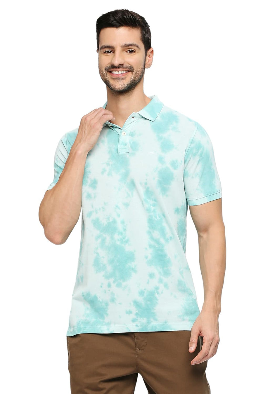 BASICS MUSCLE FIT BLUE GLASS COTTON TIE DYE POLO T-SHIRTS