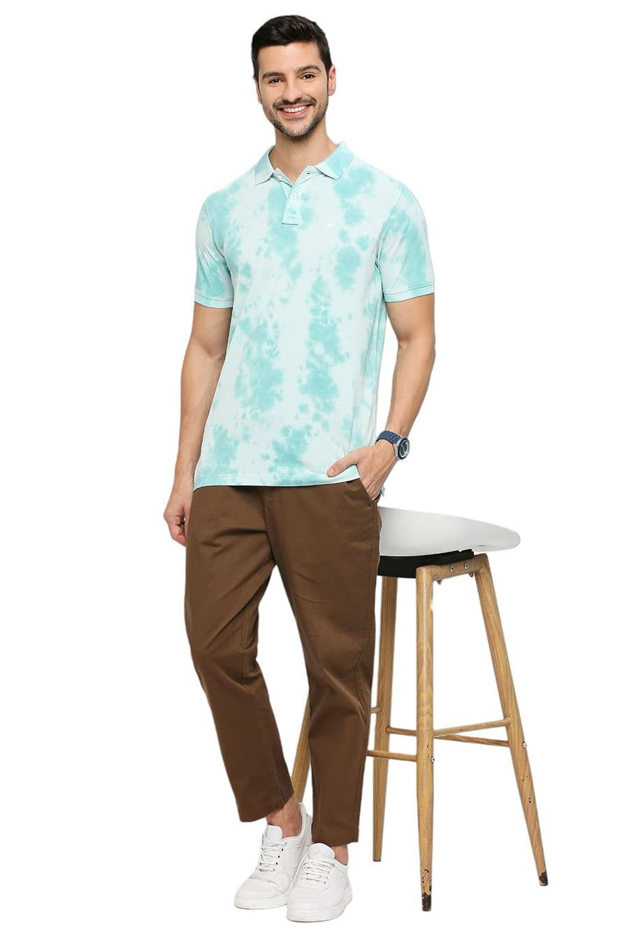 BASICS MUSCLE FIT BLUE GLASS COTTON TIE DYE POLO T-SHIRTS