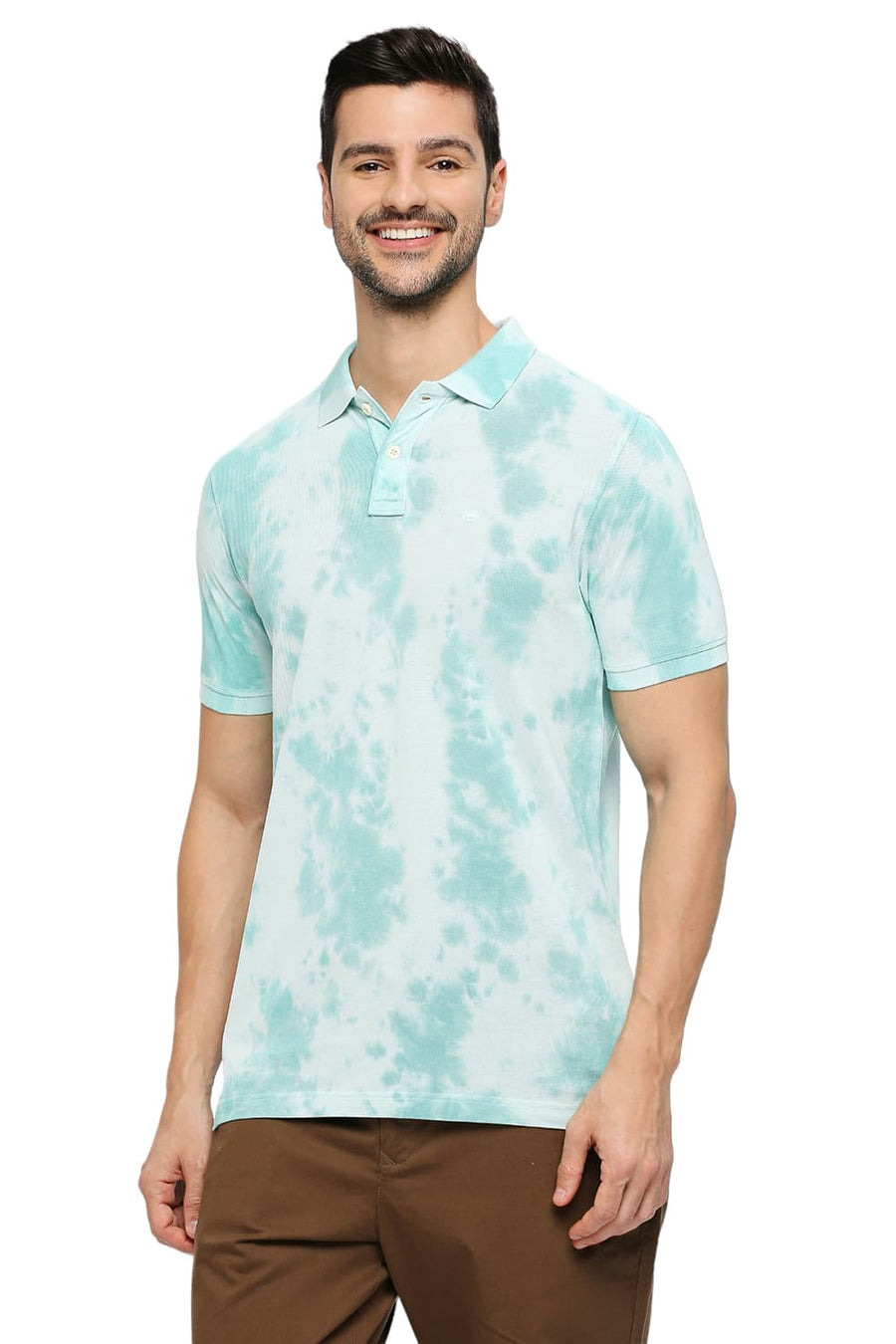 BASICS MUSCLE FIT BLUE GLASS COTTON TIE DYE POLO T-SHIRTS