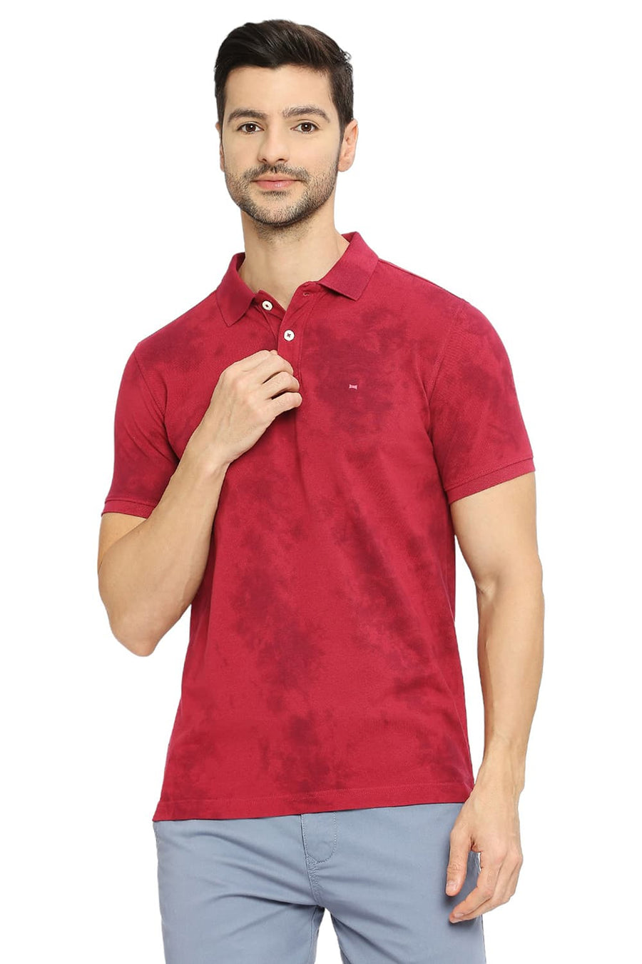 BASICS MUSCLE FIT RED BUD COTTON TIE DYE POLO T-SHIRTS