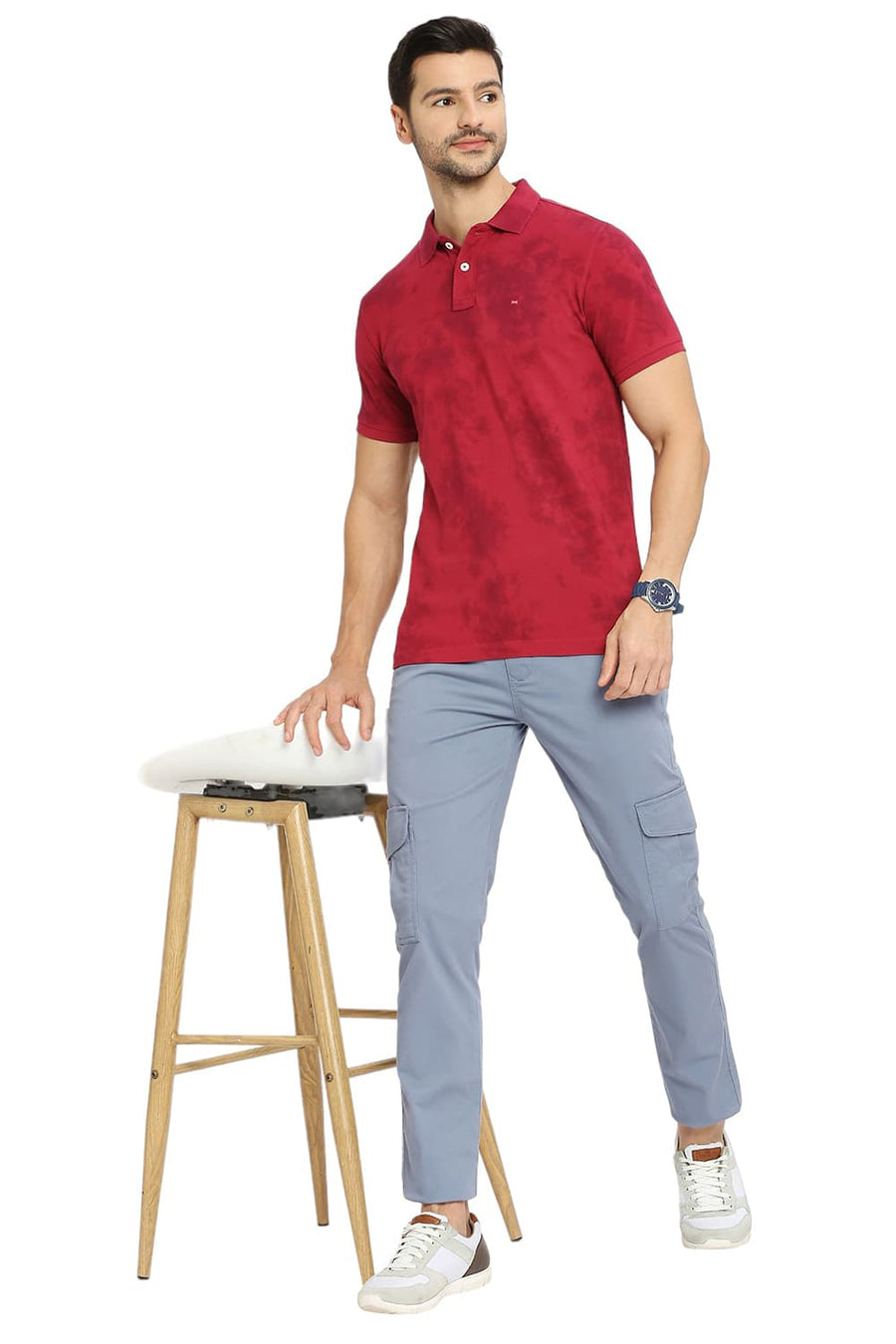 BASICS MUSCLE FIT RED BUD COTTON TIE DYE POLO T-SHIRTS