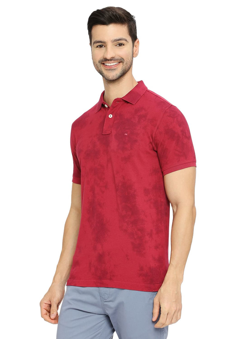BASICS MUSCLE FIT RED BUD COTTON TIE DYE POLO T-SHIRTS