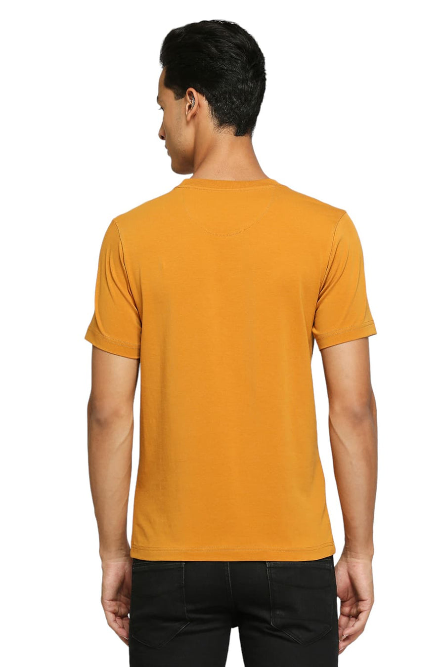 BASICS MUSCLE FIT MUSTARD YELLOW COTTON STRETCH SOLID CREW T-SHIRTS