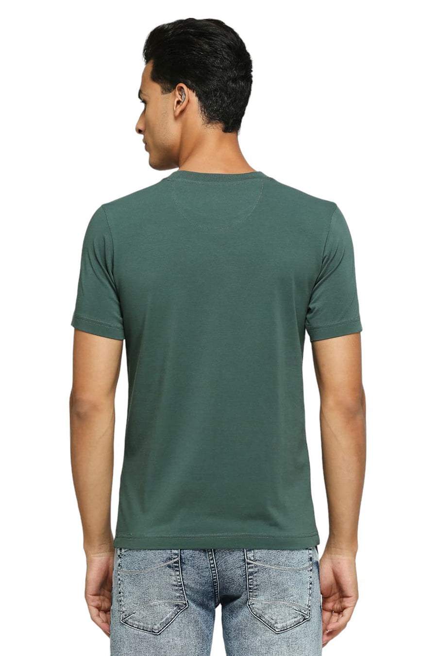 BASICS MUSCLE FIT GARDED TOPLARY COTTON STRETCH SOLID CREW T-SHIRTS