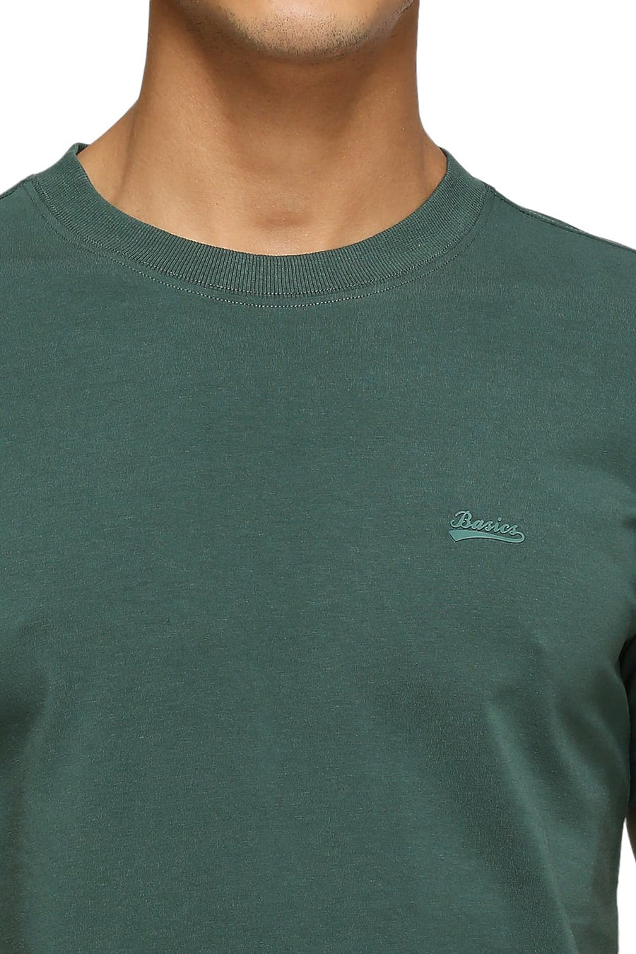 BASICS MUSCLE FIT GARDED TOPLARY COTTON STRETCH SOLID CREW T-SHIRTS