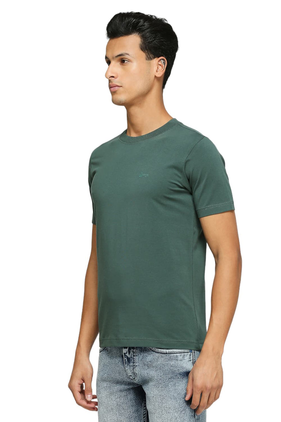 BASICS MUSCLE FIT GARDED TOPLARY COTTON STRETCH SOLID CREW T-SHIRTS