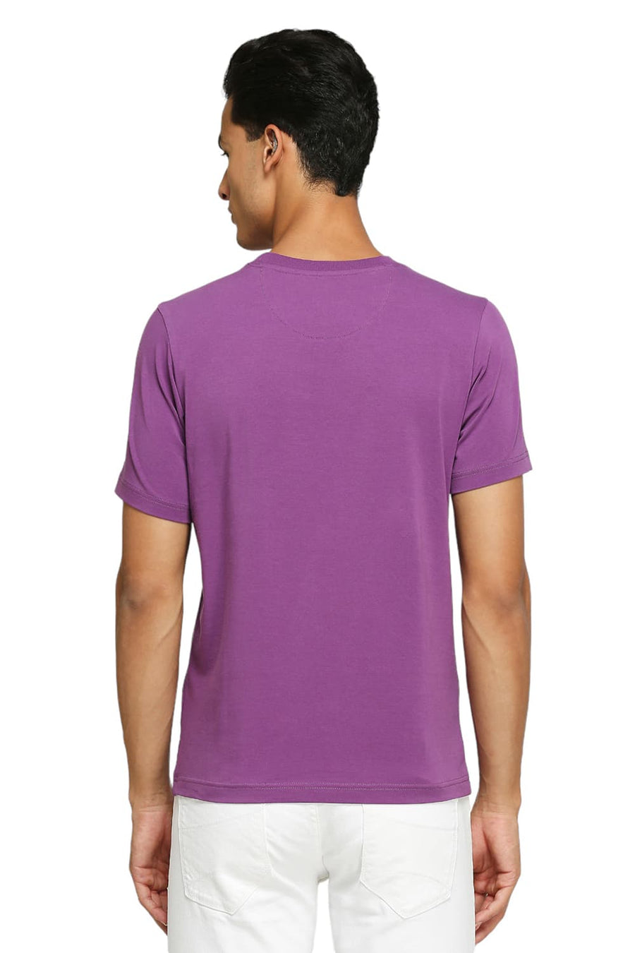 BASICS MUSCLE FIT PURPLE COTTON STRETCH SOLID CREW T-SHIRTS
