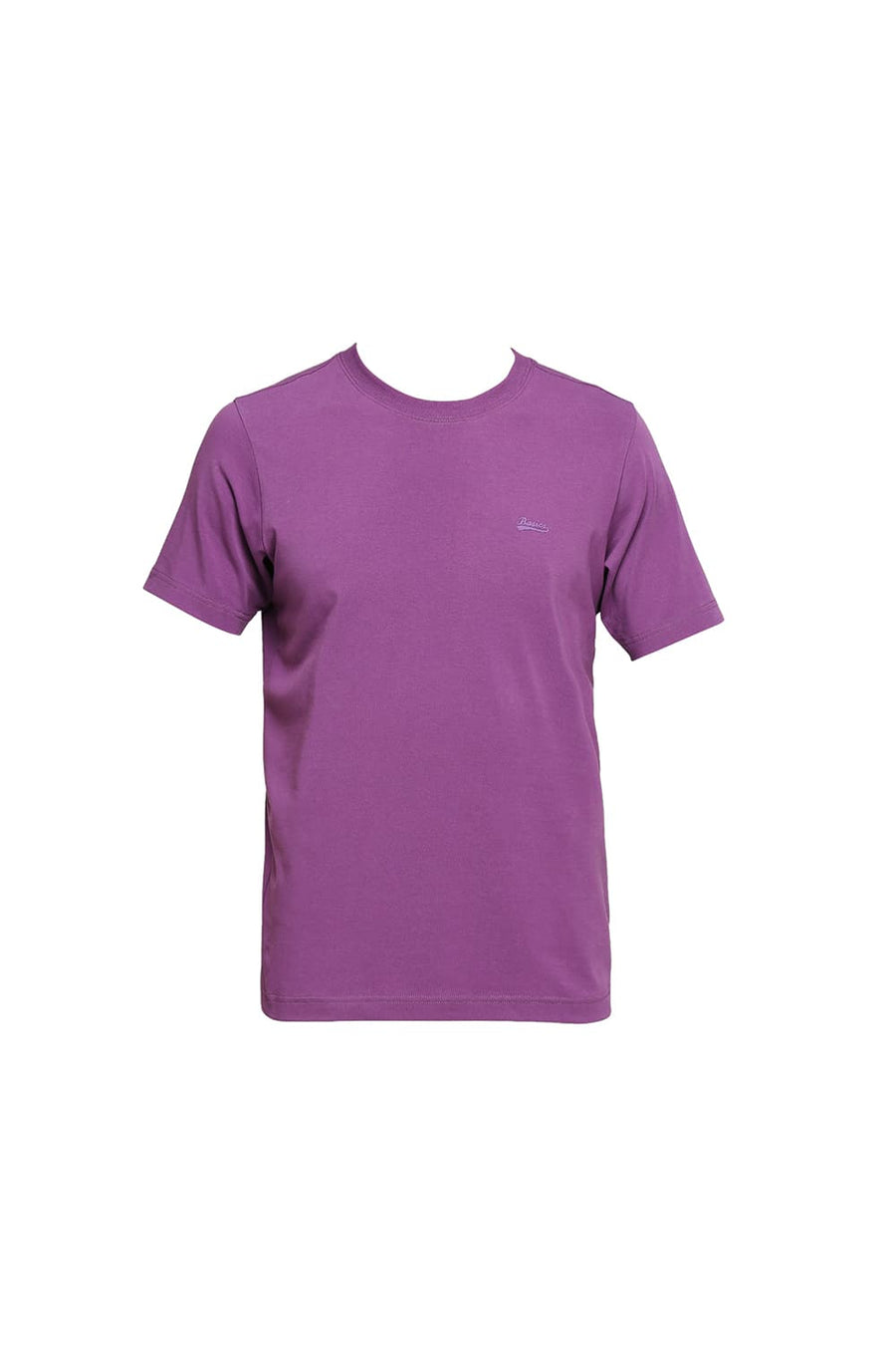 BASICS MUSCLE FIT PURPLE COTTON STRETCH SOLID CREW T-SHIRTS