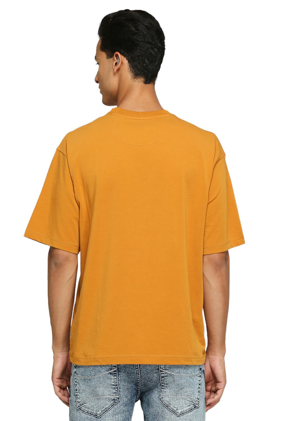 BASICS MUSCLE FIT MUSTARD YELLOW COTTON STRETCH SOLID CREW T-SHIRTS
